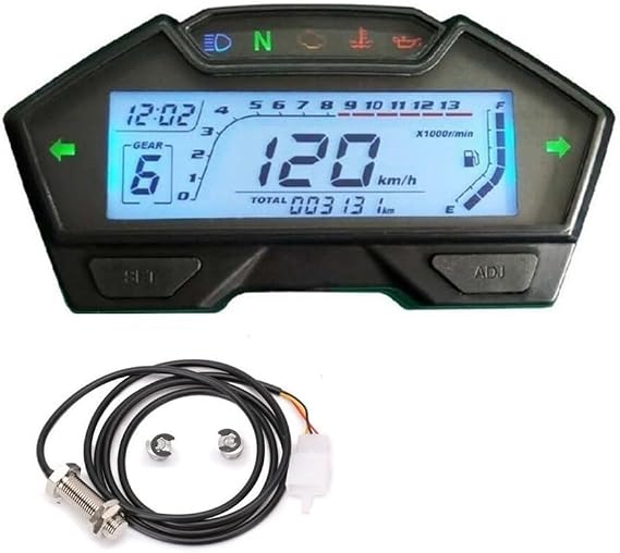 Motorbike Tacho Meter Instrument Universal Motorcycle Digital Speedometer Odometer Tachometer RPM Gauge 199 Kph Mph for 1 2 4 Cylinder