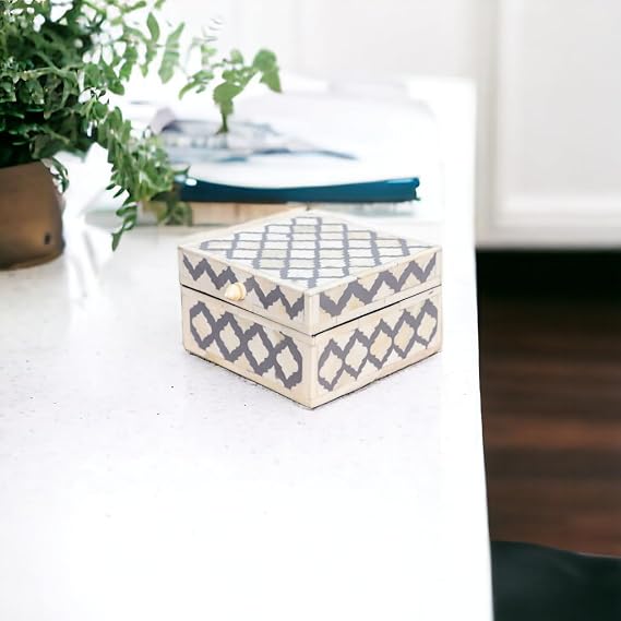 Gray and white bone inlay square accent box