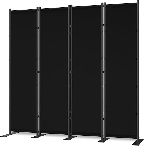 4 Panel Room Divider, 6FT Freestanding Folding Privacy Screen, Room Divider Panel 76.77" W X 75.6" H, Portable Partition Wall Dividers for Home Office Bedroom, Black