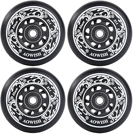 Inline Skate Wheels, Outdoor Asphalt Formula, 4-Pack (Black, 68mm) | 85A SHR Roller Hockey Wheels with ABEC-9 Bearings and Floating Spacers Compatible with Roller Blades, Scooters, RipStiks, etc