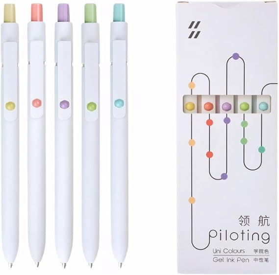 5-Pack White Barrel Gel Ink Pens with Macaron Button Colors, 0.5mm Black Ink Fine Point High-End Series Pens for Smooth Writing, Perfect for Journaling, Note-Taking, Office, and School Supplies