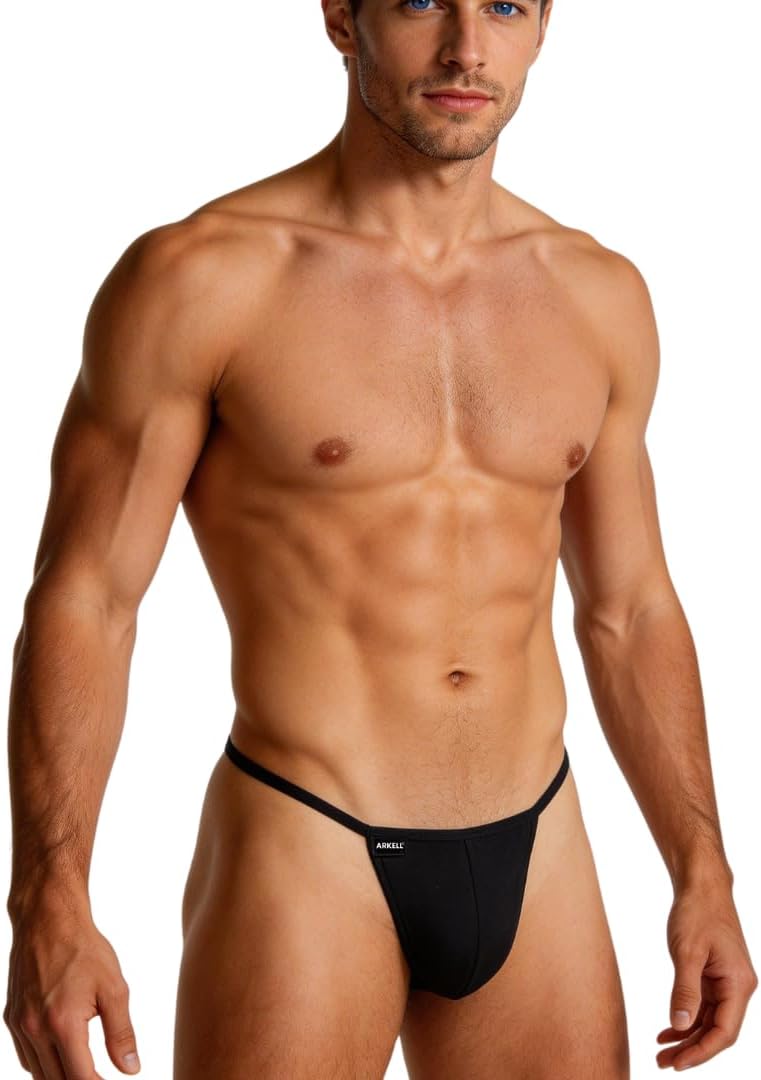 ARKELL Mens Black Cotton Thong With Mens Yarn Back Modern Style Black