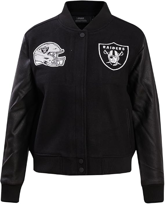 Pro Standard Womens NFL Las Vegas Raiders Classic Chenille Varsity Jacket Jet Black XL