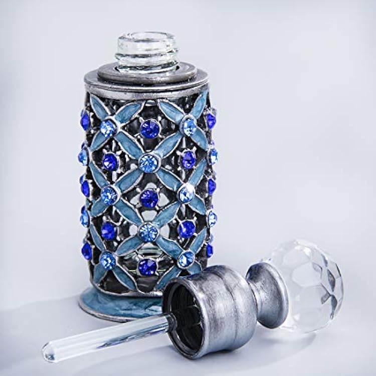 YU FENG Antique Glass Perfume Bottles Empty Vintage Jeweled Enameled Decorative Fancy Crystal Perfume Decanter VialsBlue,6ml