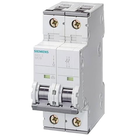 Siemens 5SY42107 Supplementary Protector, UL 1077 Rated, 2 Pole Breaker, 10 Ampere Maximum, Tripping Characteristic C, DIN Rail Mounted