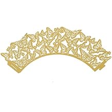 Bakell - Laser Cut Cupcake Wrappers (25pcs, Standard Size) Grease Resistant Wrappers for Desserts, Baking, Caking and Decorating (Gold Butterfly Lace)
