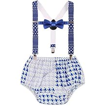 FMYFWY Baby Boys 1st 2nd Birthday Cake Smash Photo Props Outfits Striped Plaid Wild One Printed Bloomers Suspenders Bowtie