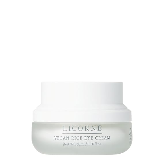 LICORNE Vegan Rice Eye Cream for Dark Circles and Puffiness - Thick Butter Texture Under Eye Care with AHA & PHA, Fragrance Free Hydration for Sensitive Skin, Large 1.01 Fl Oz (30ml)