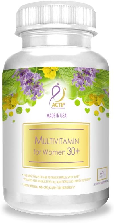 ACTIF Multivitamin for Women Age 30+ with 30 Organic Vitamins and Organic Herbs, Non-GMO, Made in USA, 2-Month Supply