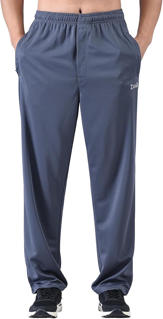 Zoulee Men's Warm-Up Open Hem Track Pants Sweatpants with Zipper Fly