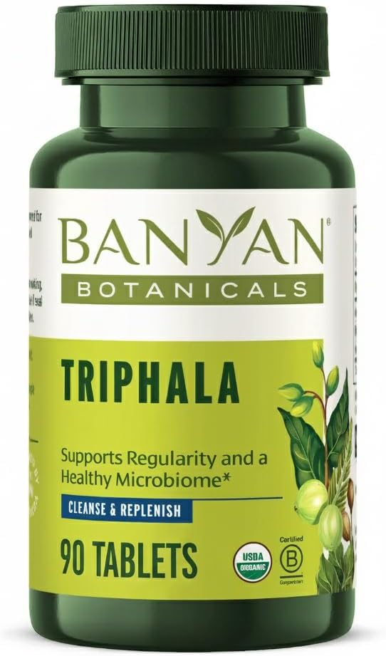 Banyan Botanicals Organic Triphala Tablets - Gentle Daily Digestion & Colon Cleanse Support - Amla, Haritaki, Bibhitaki - Healthy Elimination, Detox & Gut Microbiome - 90 Tablets - Non-GMO, Vegan*