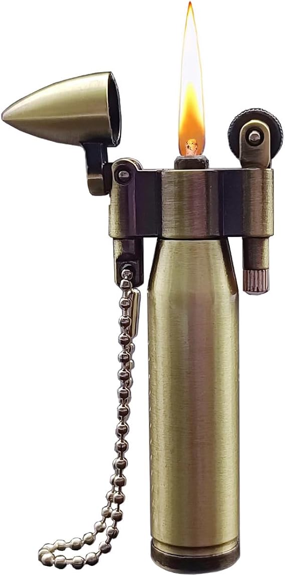 Bullet Lighter Series Reusable Metal Mini Trench Lighters with Keychain for Collection, Decorative, Gift, Outdoor, Camping (Gold(A))