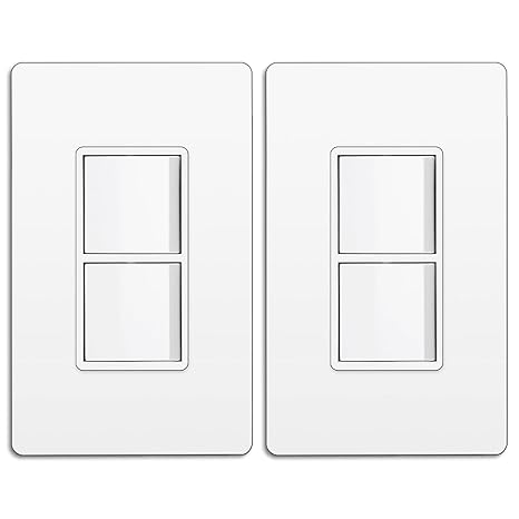 BESTTEN 2-Pack Double Rocker Light Switch, Dual in-Wall, UL Listed, White | Two Single Pole Electrical Paddle Switch, 15A 120V, Combination Interrupter, Screwless Wallplate Included