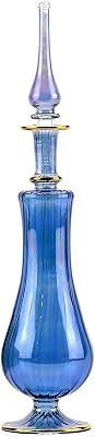 NileCart Egyptian Perfume Bottle with Glass Applicator Stopper, Green Glass with Gold Accents, 9.5 in. Total Height, 100 ml Capacity, Handmade Decorative Bottle for Essential Oils Blue