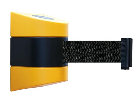Tensator 897-24-S-35-NO-B9X-C Tensabarrier Standard Wall Mount Unit, Yellow Caps, 24' No Custom Black Standard Belt
