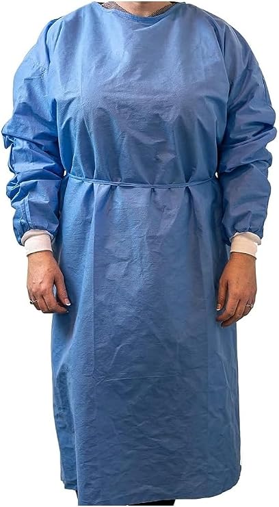 Disposable Waterproof PPE Isolation Gown with Knitted Cuffs,200, Blue, One Size fits All