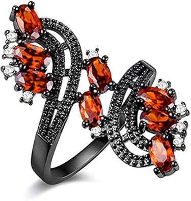 Uloveido Women's Punk Black Wedding Rings Oval and Round Cut Red White Cubic Zirconia Rhinestones Open Tail Anniversary Jewelry J656