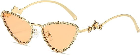 COTIA Cat Eye Diamond Sunglasses for Women Men Fashion Cateye Sun Glasses Retro Metal Frame Star Diamond Decoration Eyewear