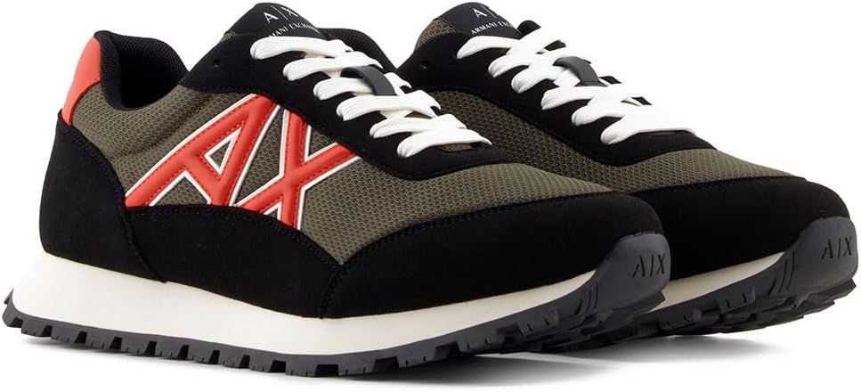 Armani Exchange Men's Drop Sneaker, Black/Olive, 6