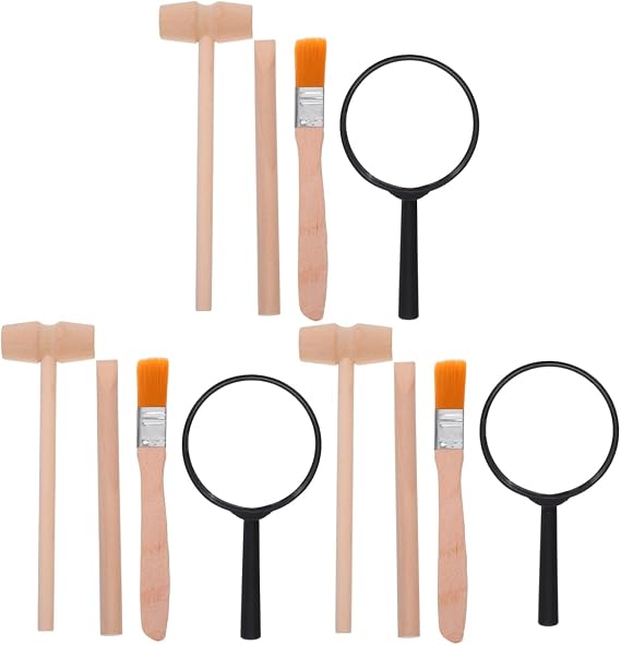 Artibetter 3 Sets Excavation Tools: Dino Dig Kit for Kids with Mini Hammer Chisel Brush and Magnifier for Dinosaur Excavation and Gem Discovery