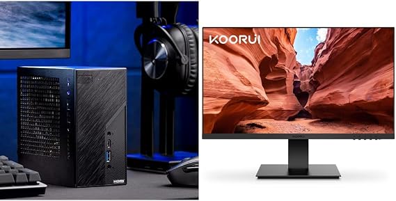 Skytech Mini PC X1 Gaming PC Desktop AMD Ryzen 5 5600G 3.9 GHz & KOORUI 24 Inch Computer Monitor Full HD 1920 x 1080p VA Display 75Hz 3000:1 Contrast Ratio