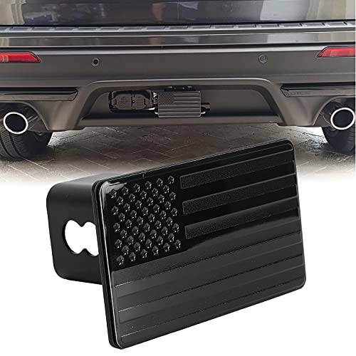 Winunite Black Towing Hitch Cover for 2 Inch Trailer Rear Receivers Plug Covers with USA American Flag Metal Emblem Guard for Trucks Cars SUV