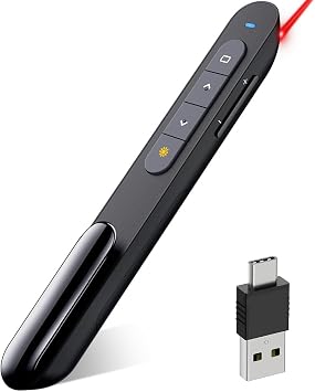 DinoFire USB Type C Wireless Presenter Remote Presentation Clicker,Volume Control PowerPoint Clicker with Red Pointer Long Range PPT Slide Advancer for Mac Laptop PC Computer