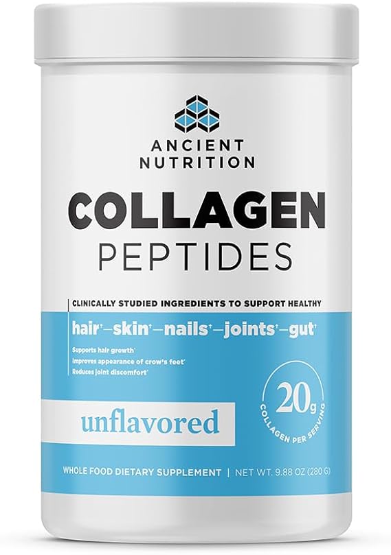 Ancient Nutrition Hydrolyzed Collagen Peptides Powder, Unflavored | Hydrolyzed Collagen, Supports Healthy Skin, Joints, Gut, Keto and Paleo Friendly, 20g Collagen per Serving
