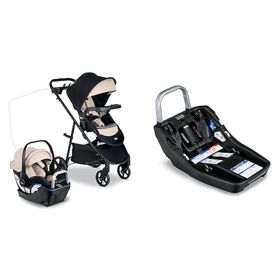 Britax Willow Brook S+ Baby Travel System, Infant Car Seat and Stroller Combo with Alpine Base, ClickTight Technology, SafeWash Insert and Cover, Sand Onyx & AlpineTM Infant Car Seat Base