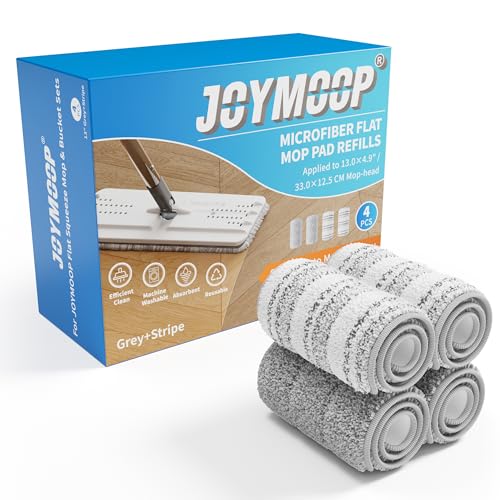JOYMOOP Mop Replacement Pads, 4-Pack 13 4.9 Microfiber Flat Mop Refills, Dual Grey & Stripe Pads for Wet & Dry Cleaning, Fits JOYMOOP Mop Head Refills, Machine Washable, Durable, Scratch-Free