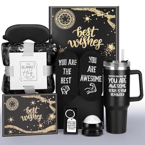 Valentines Day Gift Basket for Men Romantic Gift Box for Boyfriend or Husband, Anniversary Birthday Present, Premium Self Care Set with Blanket, 40oz Tumbler, Socks & Accessories