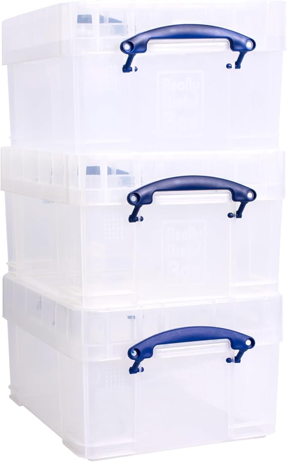 Really Useful Plastic Storage Box 21L XL Clear Pack of 3