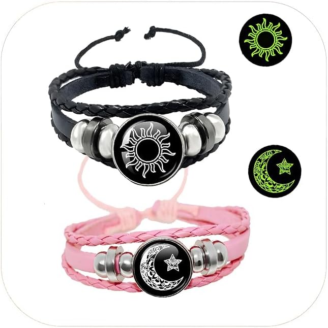 2 Pcs Sun Moon Bracelet Luminous Braided Matching Bracelets