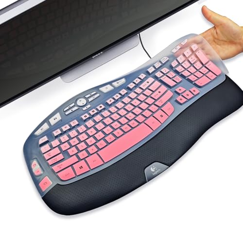 Premium Ultra Thin Silicone Keyboard Protector Compatible with Logitech MK570 MK550 K350 Keyboard,US Layout,Waterproof Dustproof Pink