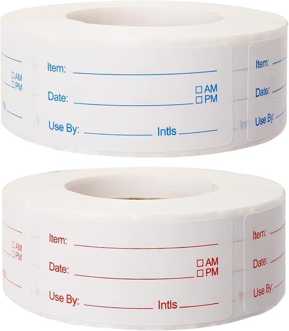 2 Rolls 1000 Pieces Removable Food Labels, 1 x 2 Inch | Date Stickers for Freezer, Refrigerator Food Containers - Easy to Write