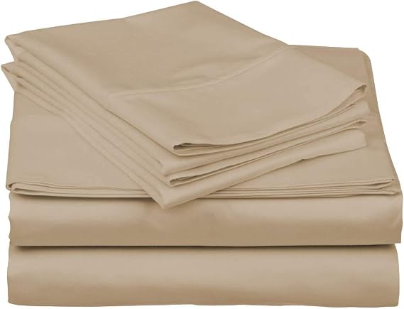 Sleeper Sofa Bed Sheet Set -100% Egyptian Cotton Sheets, Best- Solid Bedding Sheets for Bed, Highly Durable & Breathable, Soft & Silky Sateen Weave Fits Mattress 6'' Deep Pocket (Twin, Beige)