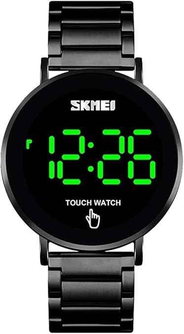 Gosasa Touch Screen Digital LED Watch for Men and Women, Stainless Steel | Minimalist Round Dial, Bright Green Display, Adjustable Metal Bracelet, Touch Control And Water Resistance For Everyday Wear