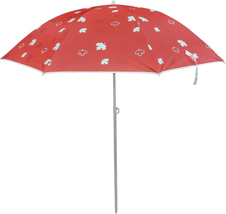 Gertex Beach Umbrella With Traveling Case | Canada Red With Maple Leafs Pattern | Adult Size, Red, Adult