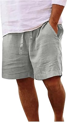 Dademeo Men Summer Cotton Linen Shorts Casual Elastic Waist Drawstring Straight Half Short Pants Comfy Athletic Beach Shorts