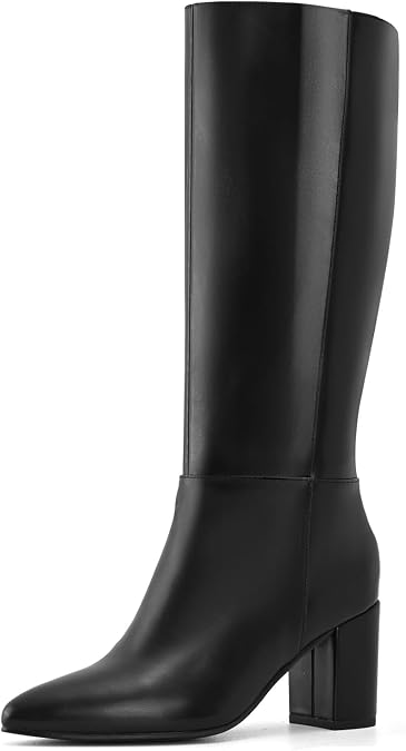 Shoe'N Tale Knee High Boots for Women Chunky Block Heel Fall Winter Pointed Toe Boots