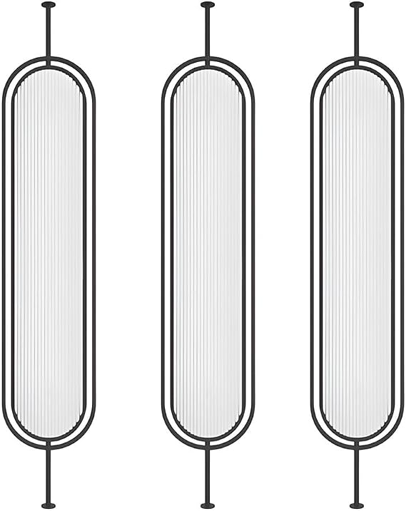 Wall Room Divider, Privacy Decoration Separators with Glass, Freestanding Room Divider Screen, for Bedroom, Kitchen, Office, Black-3pc-150x35cm/59.1x13.8in