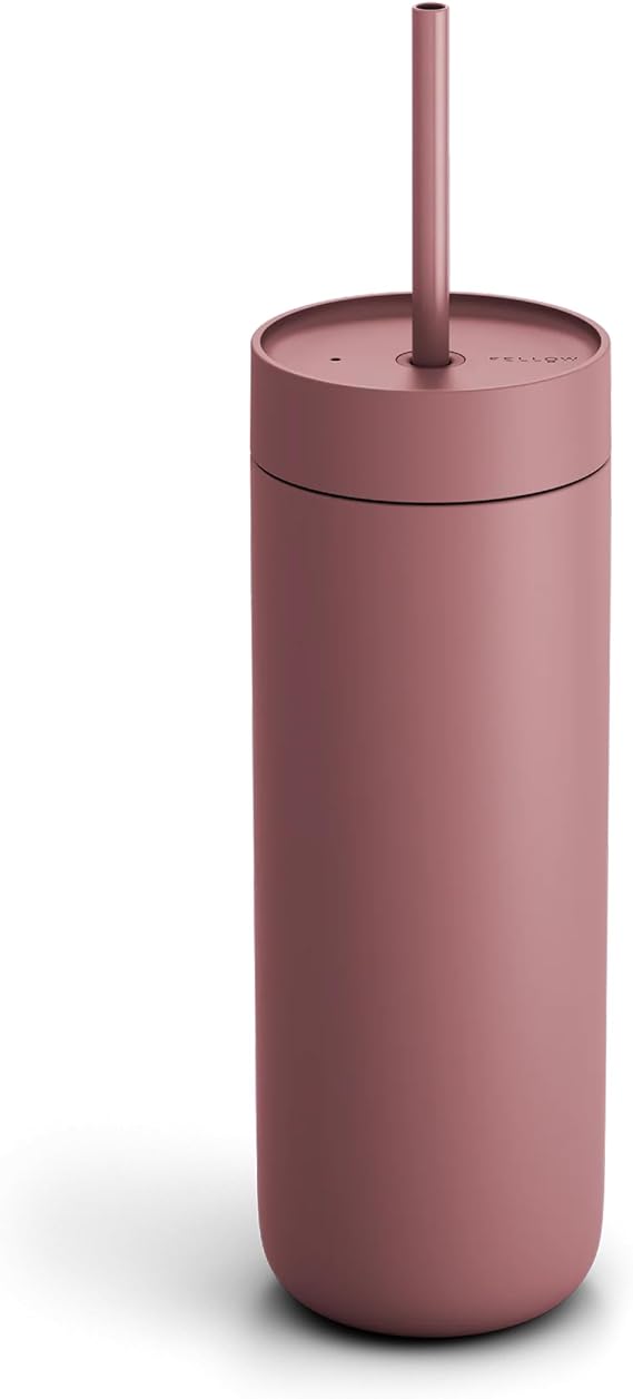 Fellow 20 oz Carter Cold Tumbler Spill-Resistant Straw Lid, Stainless Steel Vacuum-Insulated Cup with Ceramic Interior and Reusable Straw for Cold Drinks,Fits Cup Holders,Dishwasher Safe,Desert Rose