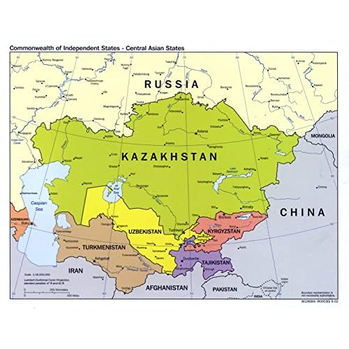 Palmetto Posters 24x31 Laminated Poster: Large scale political map of central asian states