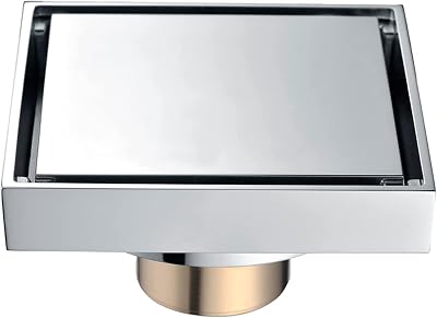 Shower Floor Drain 100X100 Mm Square Invisible Shower Drain with Removable Tile Inserts into The Grille Cover, Brass Floor Drain,Chrome Plated