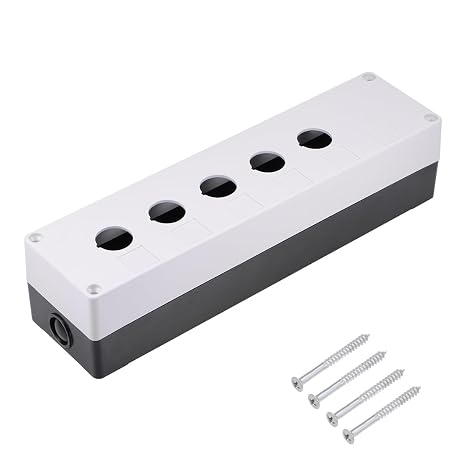 uxcell Push Button Switch Control Station Box 22mm/ 0.86 Inch Hold 5 Button Aperture Plastic Push Button Station (White,Black) 1set