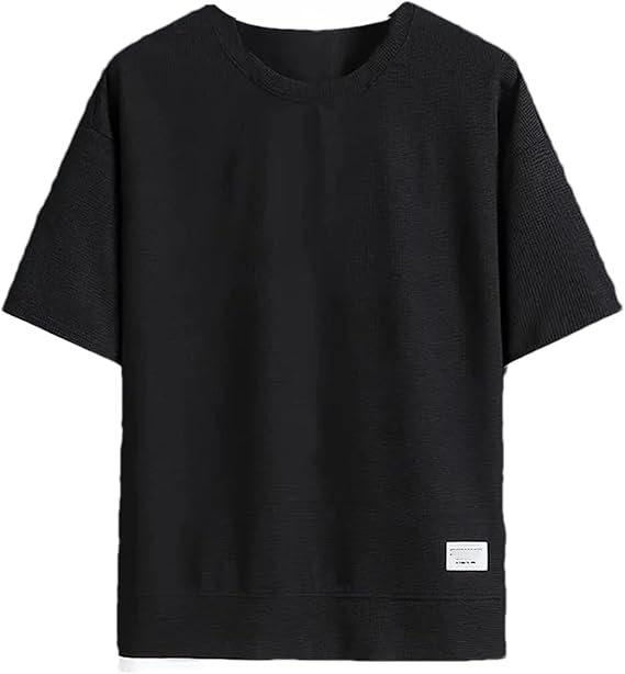 Men's Summer Short Sleeved T-Shirt - Waffle Solid Color, Fashion Splicing, Round Neck Daily Wear