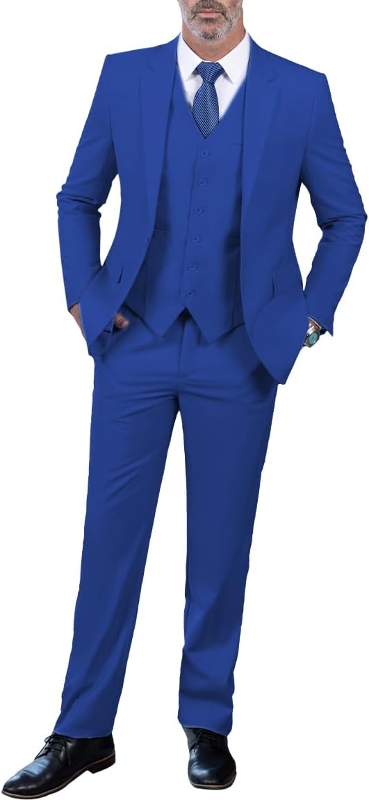 SOLOVEDRESS Men's 3 Piece Regular Fit Men Suit Formal Solid Groomsman Tuxedos for Wedding Party(Blazer+Vest+Pant)