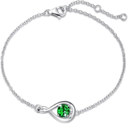 FANCIME Love Bracelet 925 Sterling Silver Infinity Birthstone Bracelets for Women Fine Jewelry Birthday Mothers Day Gifts for Her Mom Wife, Chain Length 6.7"+1.2" Extend