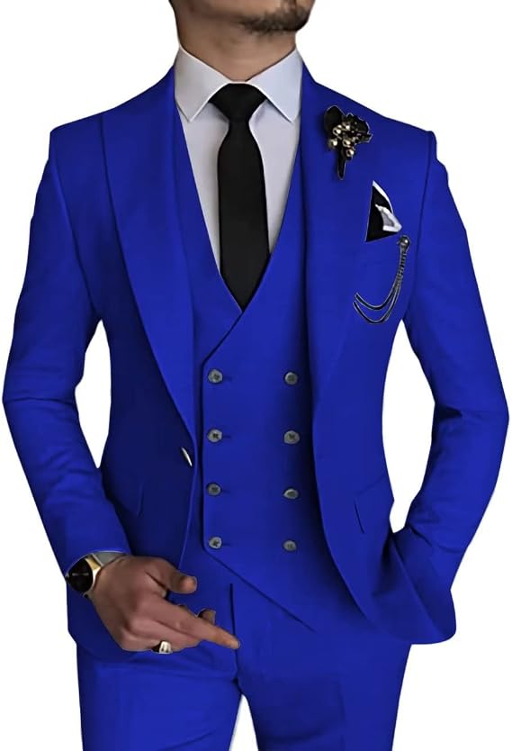Wangyue Mens Suit 3 Piece Slim Fit Suit Double Breasted Suit Men Wedding Prom Suits for Men