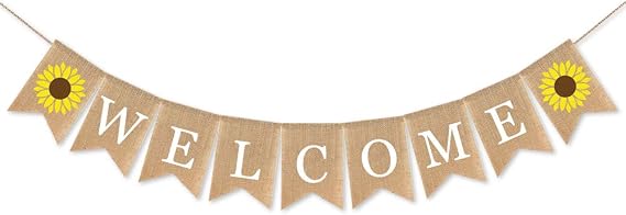 SWYOUN Burlap Welcome Banner with Sunflower Gender Reveal Baby Shower Birthday Party Wedding Garland Decoration